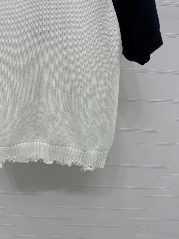 CC Short Sleeve Knitted Sweater White Black Cashmere Wool 351022