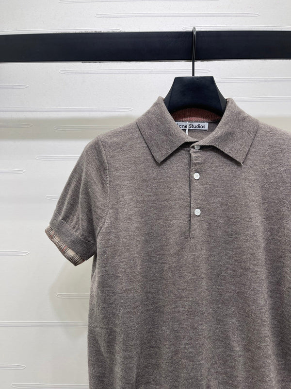 Miu Half-Open Short-Sleeve Shirt Grey Knit 343425