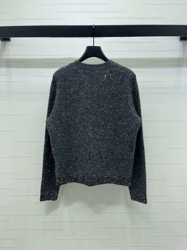 CC 26s Sequined V-Neck Cardigan Sweater Grey 344109