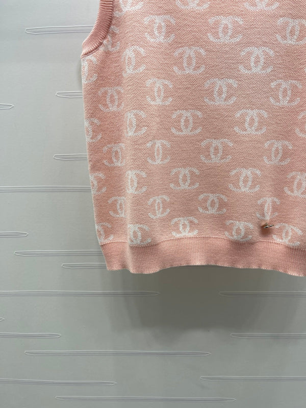 CC 26sJacquard Knit Vest Pink Wool 344122