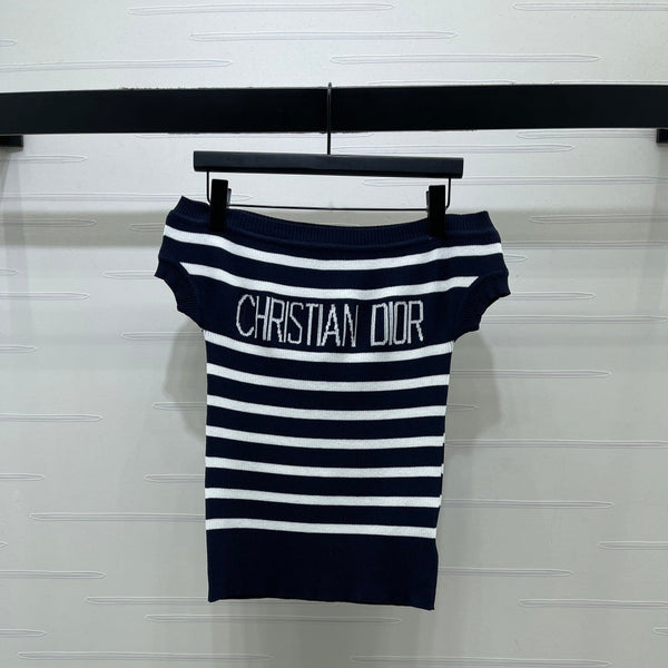 CD Knit Short-Sleeved Sweater Dark Blue Wool Cashmere 380757