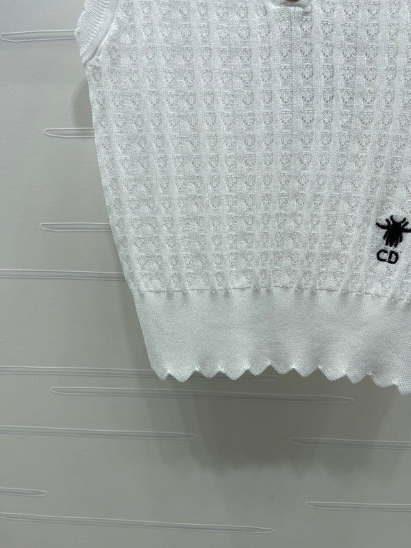 CD Collared Knit Vest White Wool Acrylic Nylon Polyester 397479