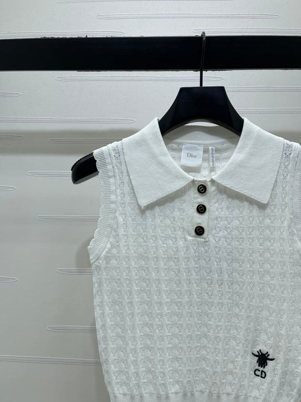 CD Collared Knit Vest White Wool Acrylic Nylon Polyester 397479