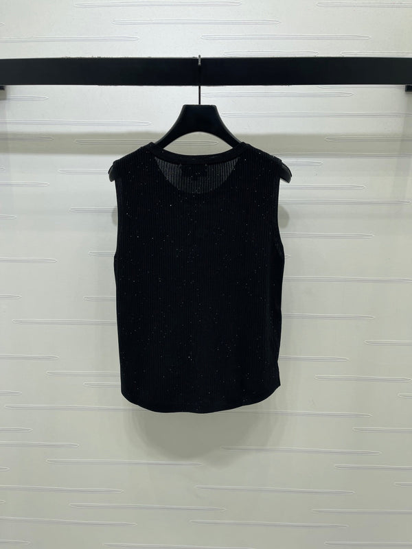 CC 26s Sequined Knit Vest Black Nylon Silk Wool 401614