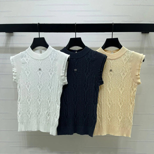 CC 2026 Crew Neck Cable Knit Vest Cotton 677762