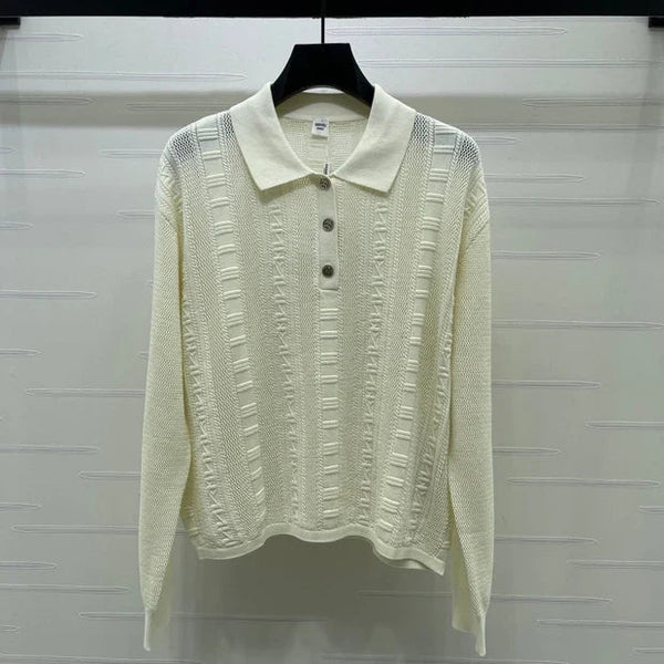 HM 2026 Collared Knit Long-Sleeve Top Cream Tencel Cotton 413333