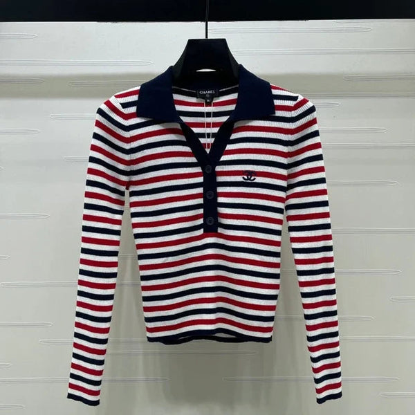 CC 2026 Striped Long-Sleeve Top Red Mix Colors Cotton 417672