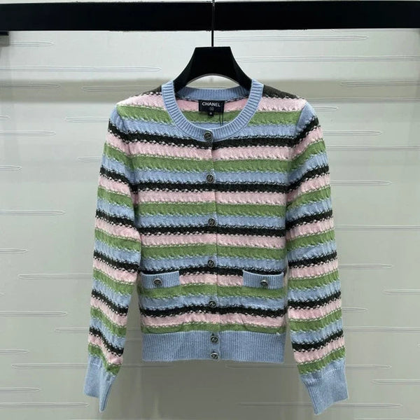 CC 2026 Striped Cardigan Blue Pink Green Wool 417669