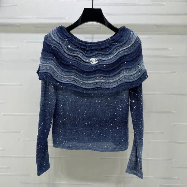 CC 2026 Off The Shoulder Long Sleeved Top Blue Viscose Tencel 773800