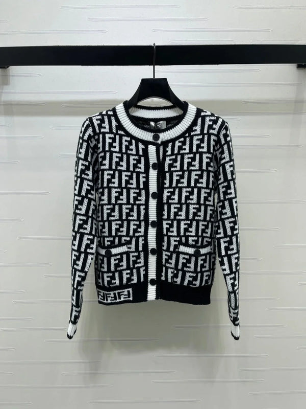 FF 26s Jacquard Crew Neck Knit Cardigan 423890