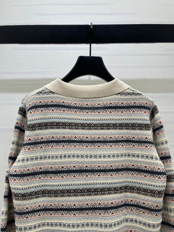 Miu 26s Striped Collar Knit Long Sleeve Wool 423879
