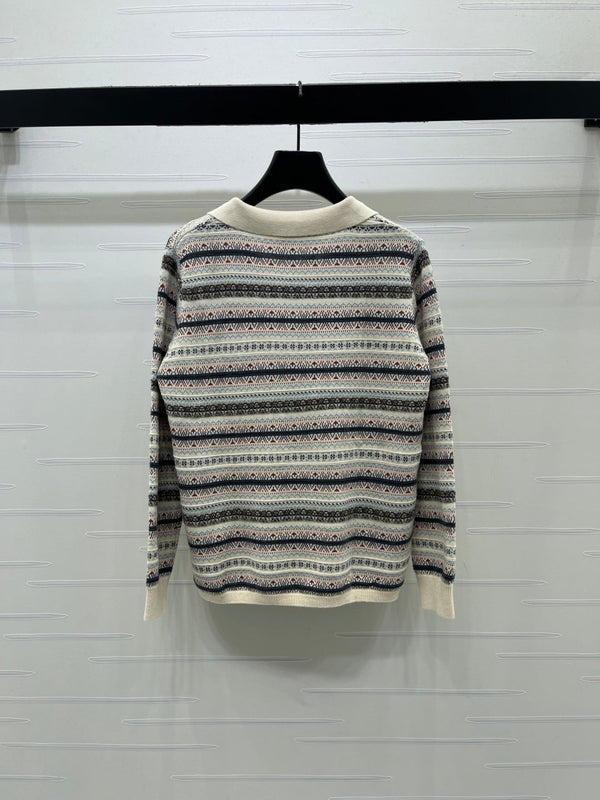 Miu 26s Striped Collar Knit Long Sleeve Wool 423879
