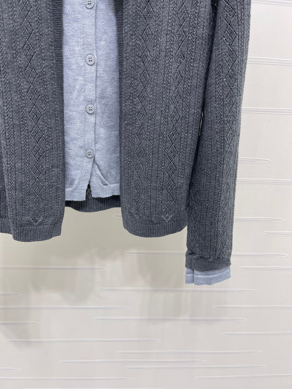 CC 26s Faux Two-Piece Knitted Crew Neck Cardigan Wool 423882
