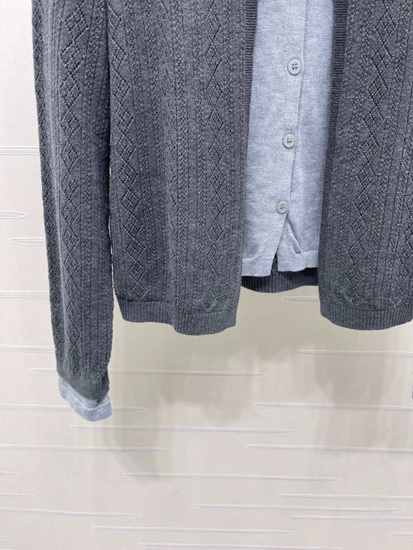 CC 26s Faux Two-Piece Knitted Crew Neck Cardigan Wool 423882