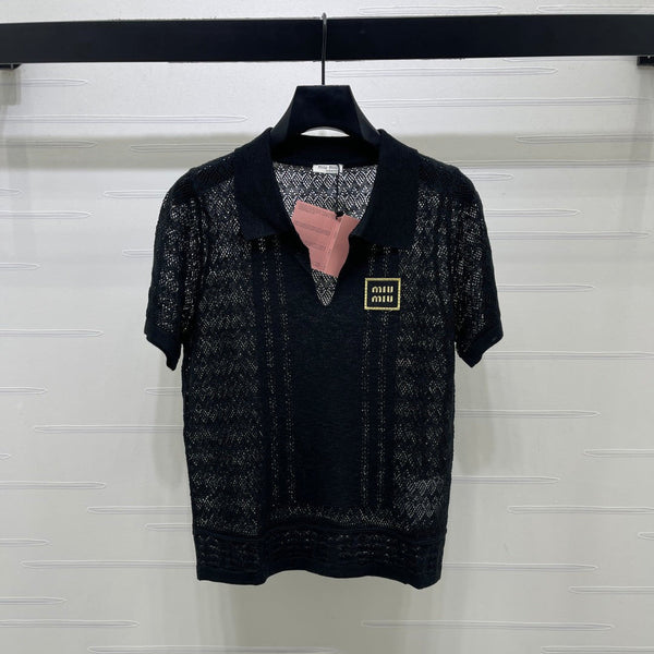 Miu 26s Knit Short-Sleeved Top Black Viscose 423895