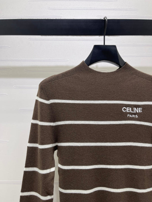 CL 26s High-Neck Striped Knit Long Sleeve Tencel 423875