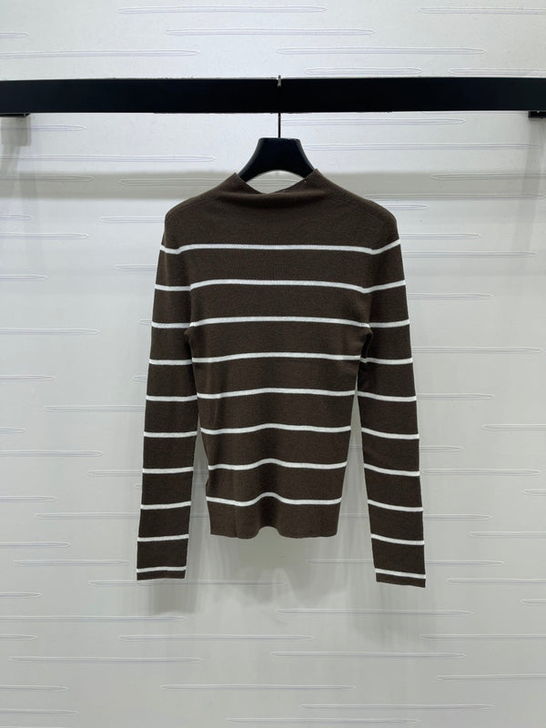 CL 26s High-Neck Striped Knit Long Sleeve Tencel 423875