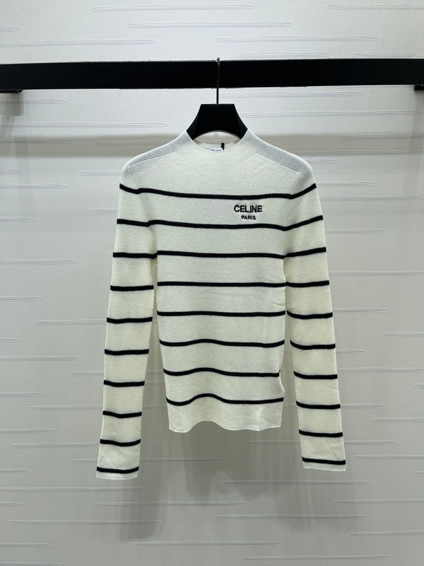 CL 26s High-Neck Striped Knit Long Sleeve Tencel 423875
