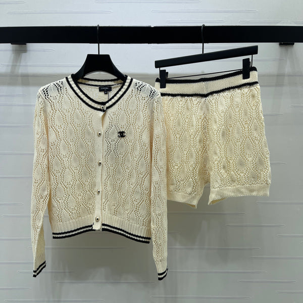 CC 26s Open-Knit Cardigan Shorts Set Cream Wool 427247