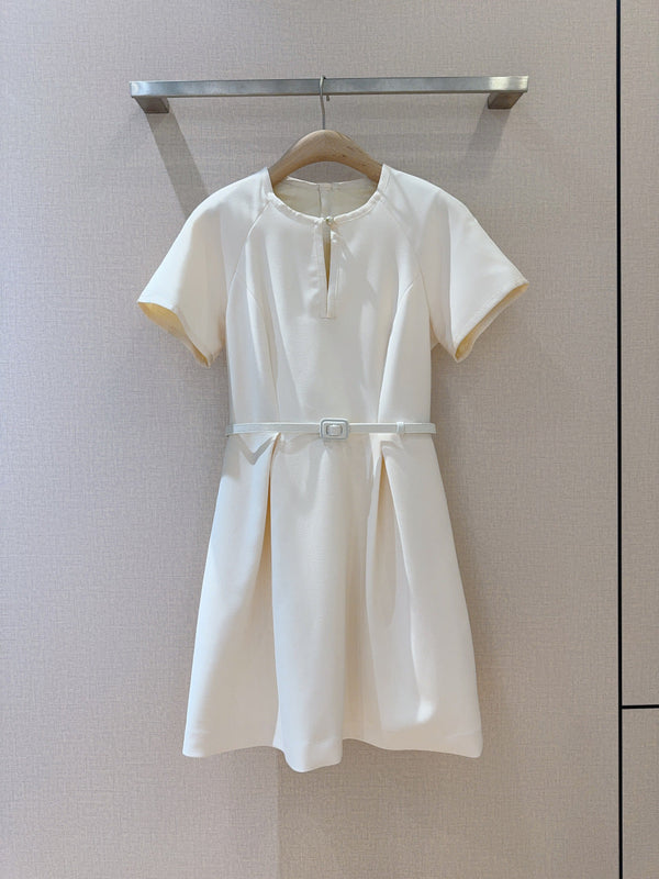 CD 25 Round Neck Raglan Sleeve Dress Beige Polyester