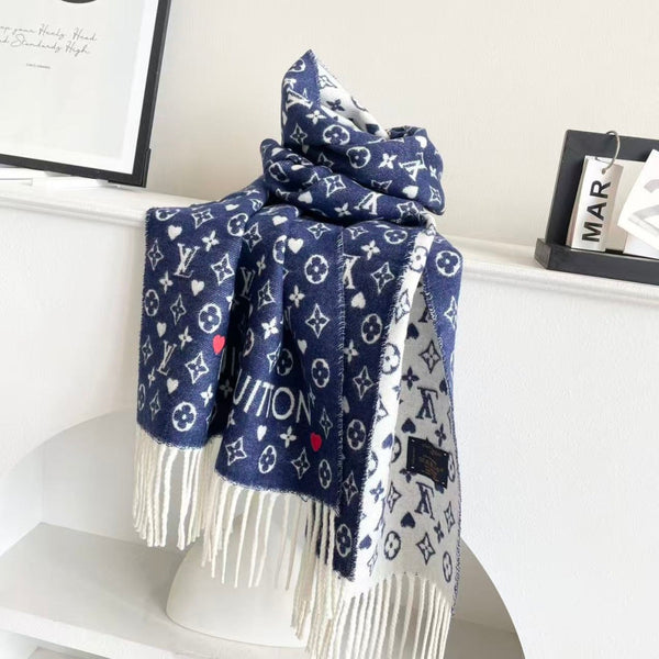 LV Studdy Reykjavik Scarf 180cm Blue Wool 967171