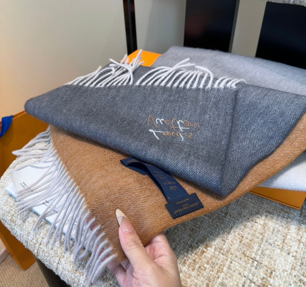 LV Scarf 185cm Gray Wool Cashmere 976980