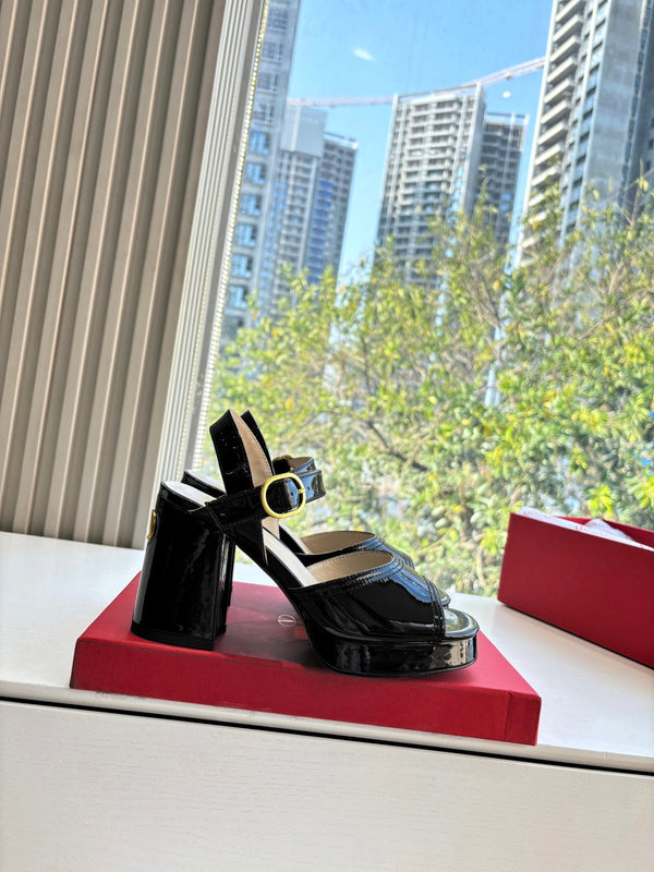 Valentino Fawcette Platform Sandal Black Patent Leather 702278