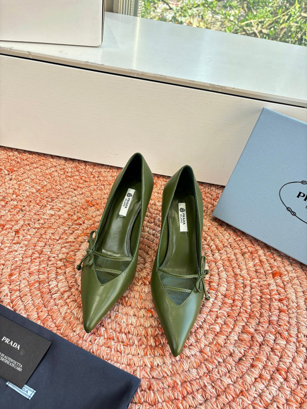 Prada G887 26s Slingback Olive Green Cowhide 604196