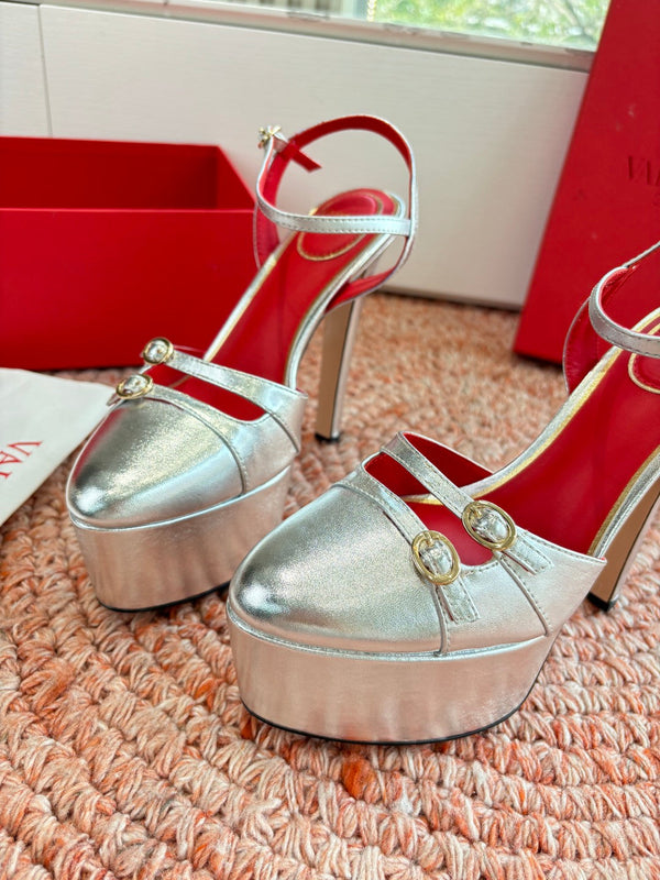 Valentino Crasher Platform Pumps 14.5cm Sliver Sheepskin 702228