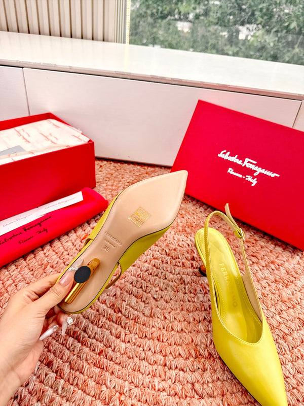 Ferragamo Salvatore Slingback Yellow Sheepskin 760457