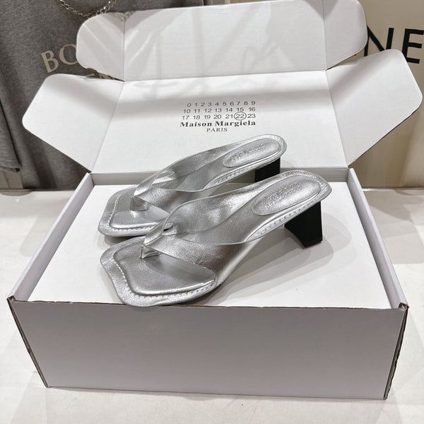 MM High-Heeled Flip-Flops Sliver Cowhide 896511