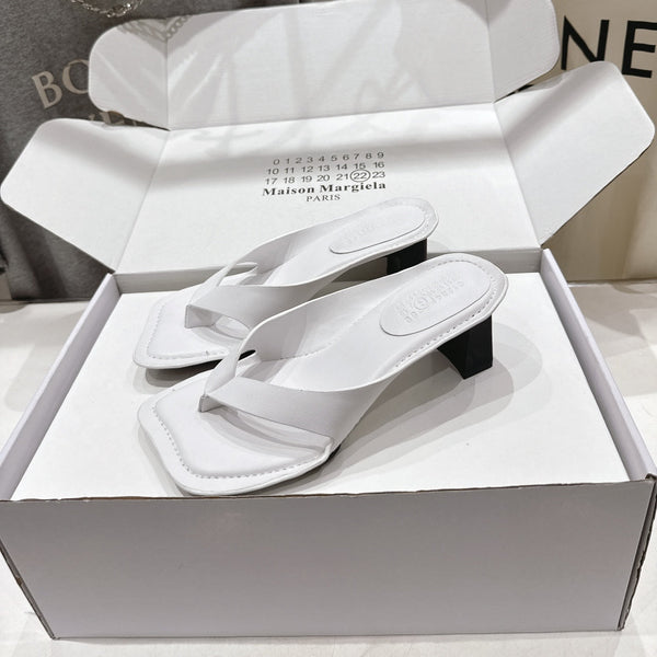 MM High-Heeled Flip-Flops White Cowhide 896513