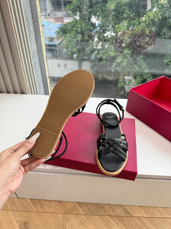 VLTN Bribri Espadrille Sandals Black Leather 933613