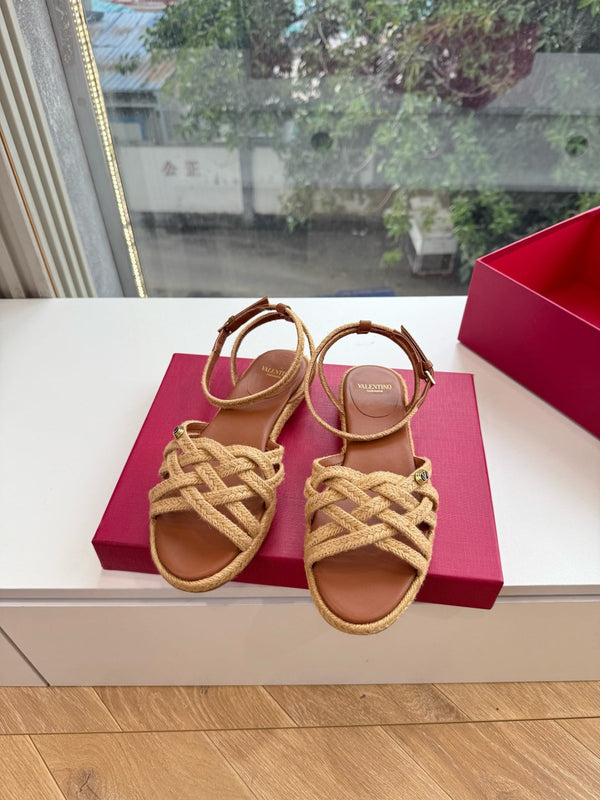 VLTN Bribri Espadrille Sandals Brown Raffia Leather 933618