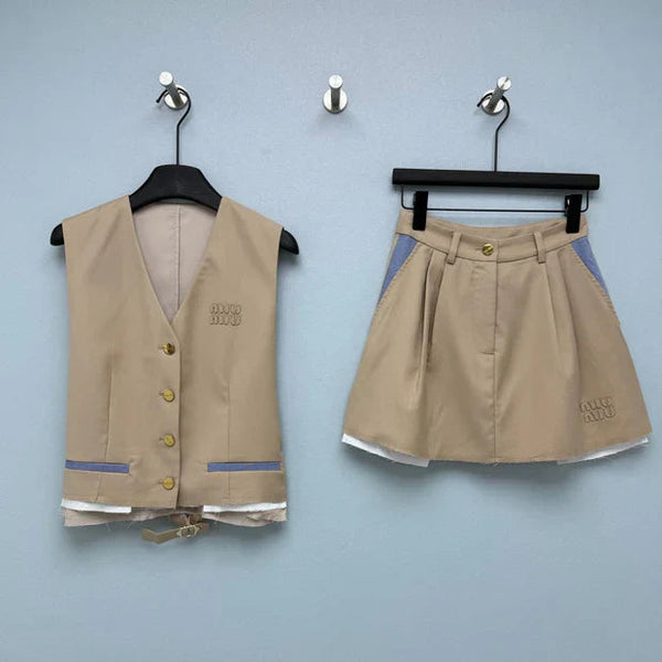 Miu 2026 Vest and Skirt Set Brown Polyester 643033