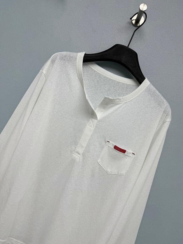 Prad 26s Half-Button Henley Collar Long-Sleeve Top Cotton 425190