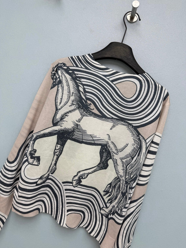 HM 26s Equestrian-Style Thin Knit Cardigan Wool 425153