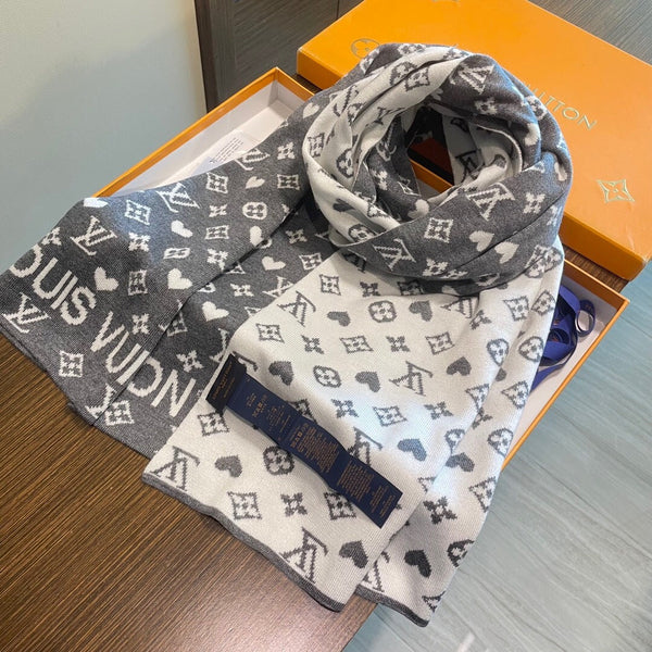 LV Latest Style Scarf 180cm Gray Knitted Cashmere 973141
