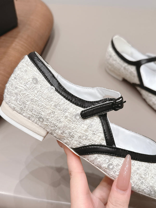 CC 26s Square-toe Ballet Flat White Orange Sheepskin Tweed 875989