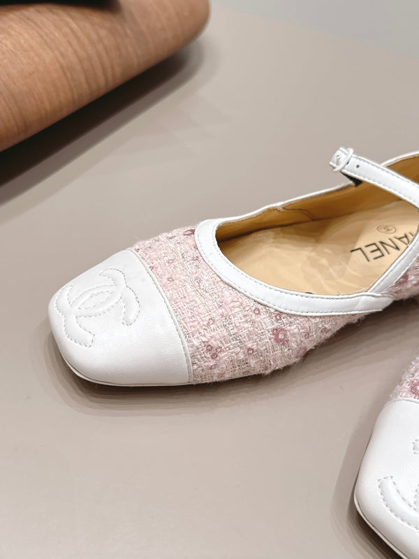 CC 26s Square-toe Ballet Flat White Pink Sheepskin 875988