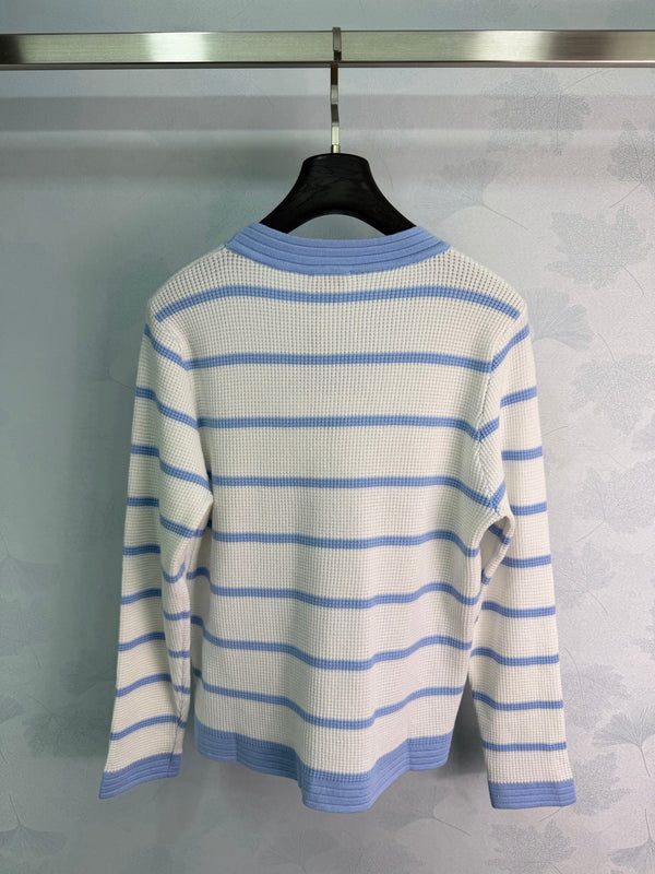 CC 26s V-Neck Knit Cardigan Blue White Wool 426059