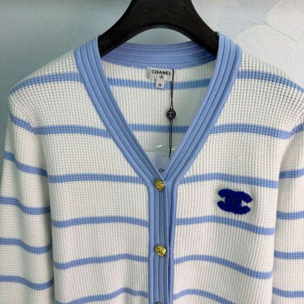 CC 26s V-Neck Knit Cardigan Blue White Wool 426059