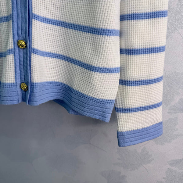 CC 26s V-Neck Knit Cardigan Blue White Wool 426059