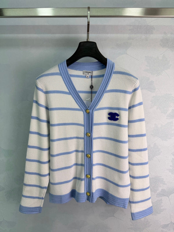 CC 26s V-Neck Knit Cardigan Blue White Wool 426059