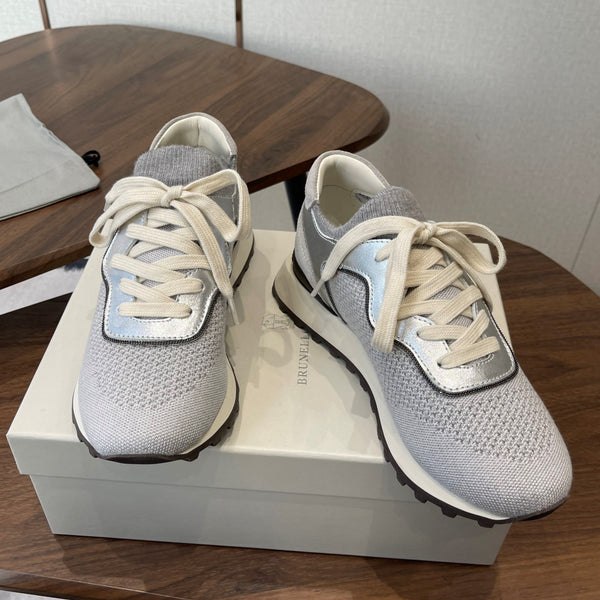 Brunello Runners With Shiny Eyelets Grey Suede Cotton 624469