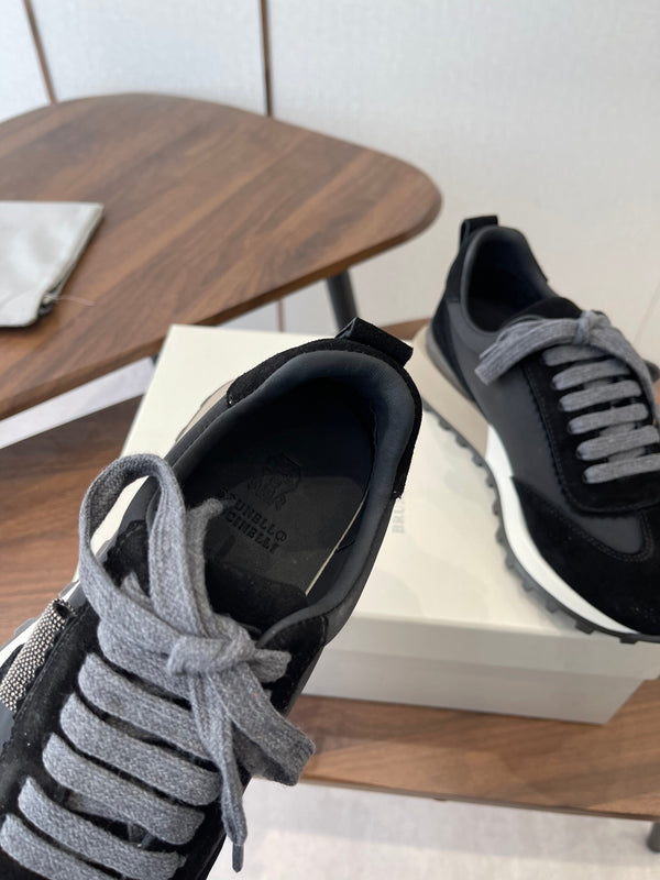 Brunello Flannel Runners With Monili Black Suede 624479