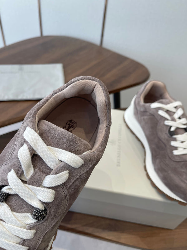 Brunello Runners With Shiny Details Taupe Suede 624481