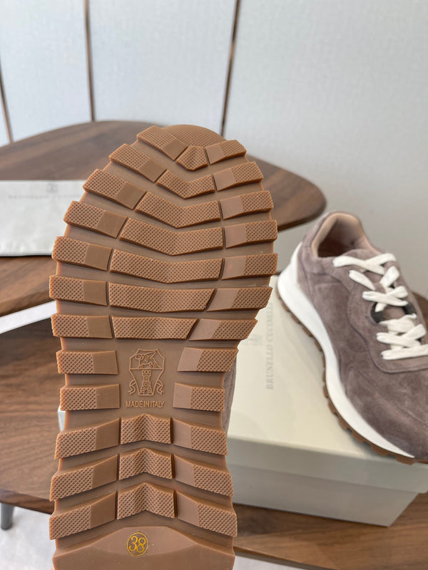 Brunello Runners With Shiny Details Taupe Suede 624481