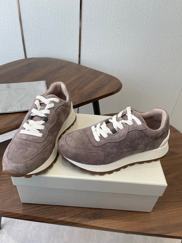 Brunello Runners With Shiny Details Taupe Suede 624481