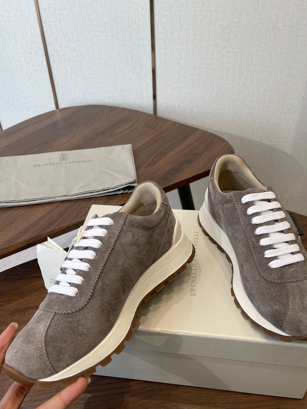 Brunello Runners With Shiny Tab Dark Taupe Suede 624494